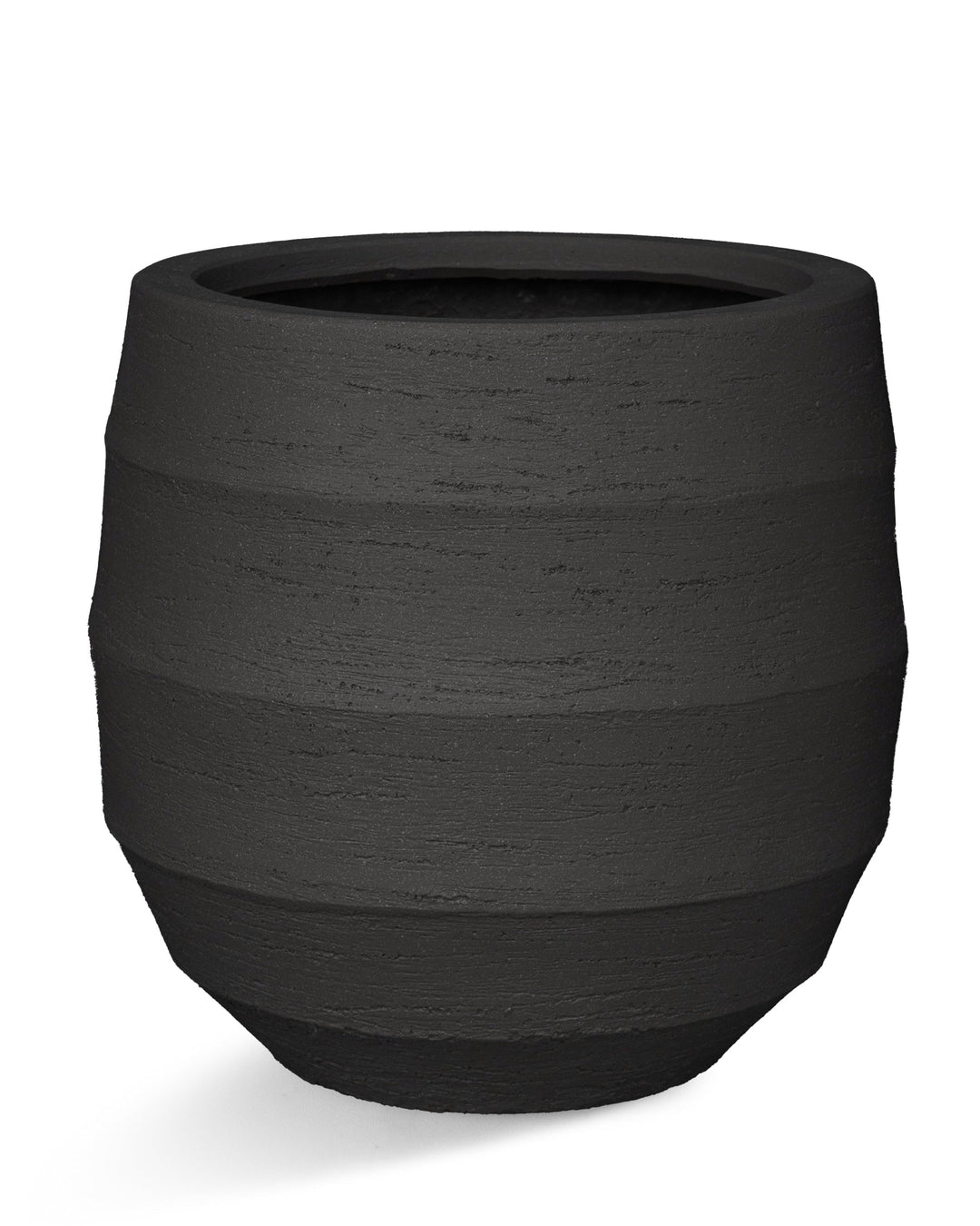 Black textured planter on a white background