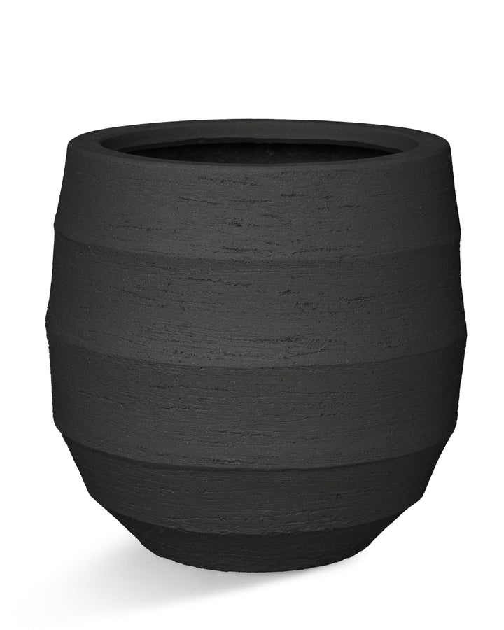 Black textured planter on a white background