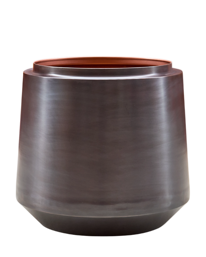 Brushed copper urn planters