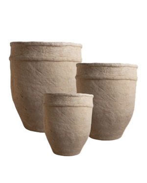 Tall reed clay planter with fluted sides