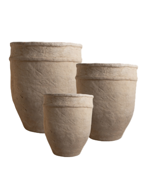 Tall reed clay planter with fluted sides
